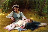 Enfant Canvas Paintings - Jeune mere et enfant endormie